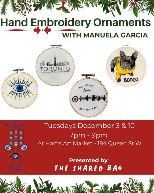 Hand Embroidery Christmas Ornament - Two Day Workshop (Dec 3 & 10)